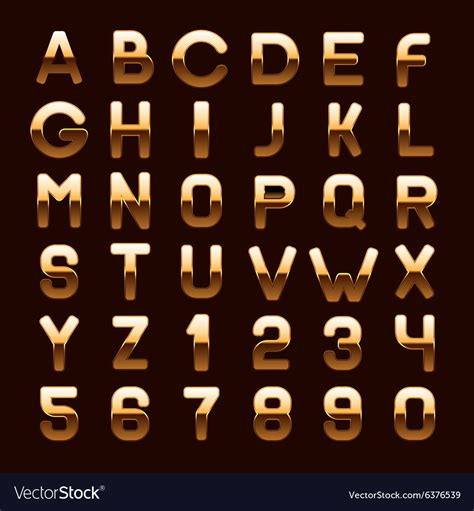 Golden Metallic Shiny Abc Letters And Numbers Vector Image