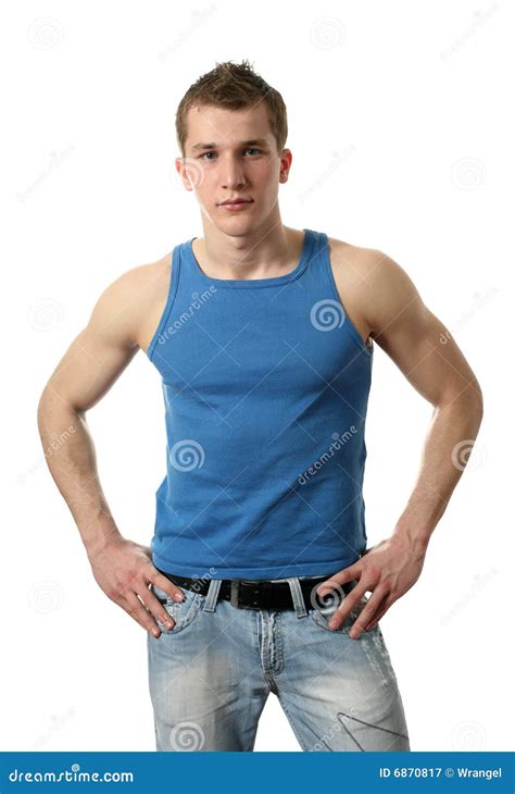 Young Man In Blue Stock Image Image Of Muscular Shirt 6870817