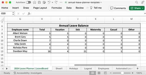 Free Annual Leave Planner Excel Template Betsy Charity