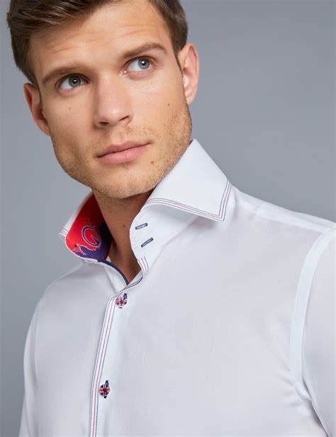 Mens Curtis White Slim Fit Shirt With Contrast High Collar Single