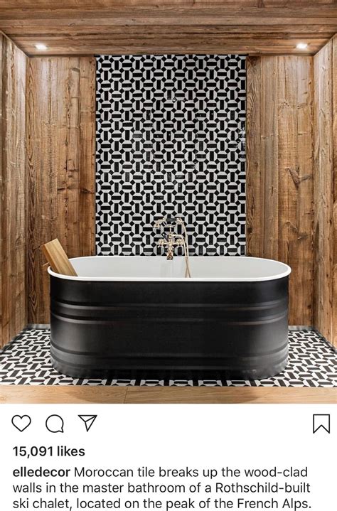 See how dering hall designers put their creativity to work with accents walls in bold paint a part of hearst digital media elle decor participates in various affiliate marketing programs, which means we may get paid commissions on. Black bathtub with a Black and white Moroccan tiles accent wall - Elle Decor | Best bathroom ...