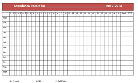 Monthly Attendance Calendar Sample Attendance Sheet Template