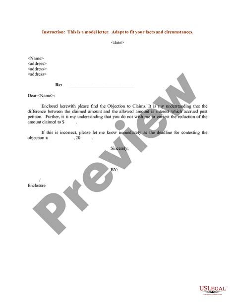 Sample Letter For Claim Objection Claim Objection Us Legal Forms