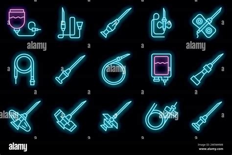 Catheter Icons Set Outline Set Of Catheter Vector Icons Neon Color On Black Stock Vector Image