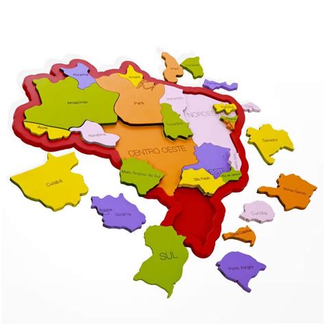 Quebra Cabeças Educativo Em Formato Do Mapa Do Brasil 2 Em Um Você Tem Na Primeira Camada Os