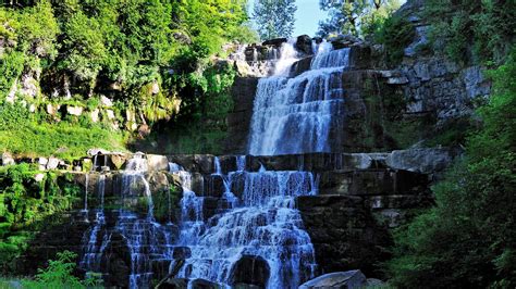 Download Wallpaper 1920x1080 Waterfall Rocks Landscape Grass Summer