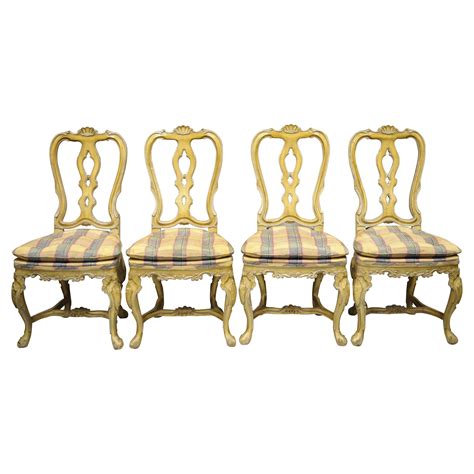 spanish rococo baroque style solid pine wood cane seat dining chairs set of 4 for sale at 1stdibs
