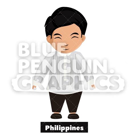 Filipino Boy With Traditional Costume From Philippines Vector Cartoon