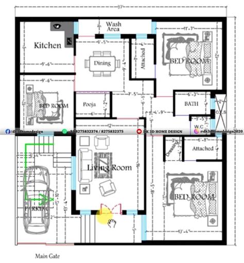 1600 Sq Ft House Plan Is Best 3bhk House Plan With 2 Master Bedrooms