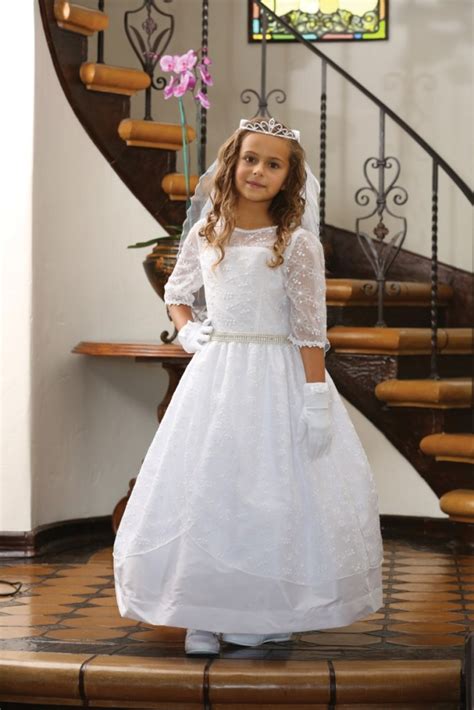 Embroidered Tulle First Communion Dress With Cap Sleeves