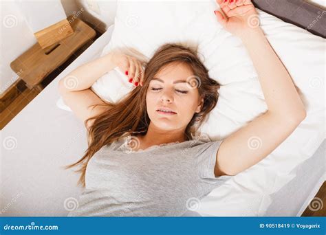 Sleepy Woman Sleeping In The Bed Stock Image Image Of Sleepy Relax