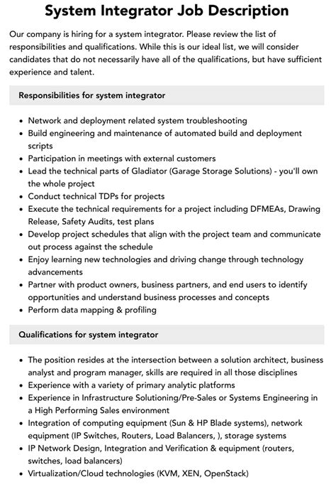 System Integrator Job Description Velvet Jobs