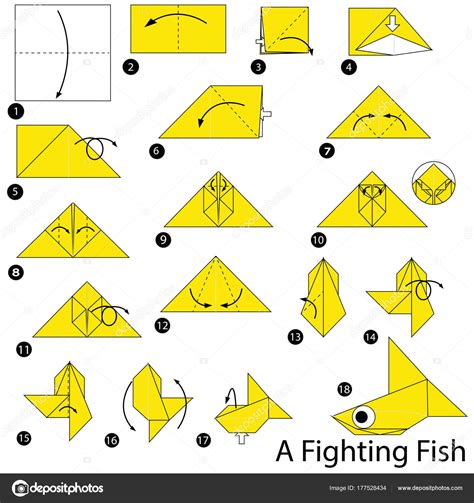 Step Step Instructions How Make Origami Fighting Fish — Stock Vector