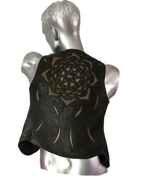 leather handmade vest with decorative etsy