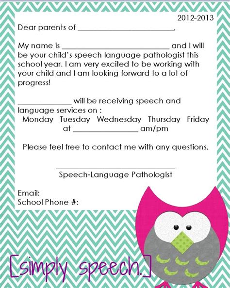 Parent Letter Free Download Simply Speech Great Link To