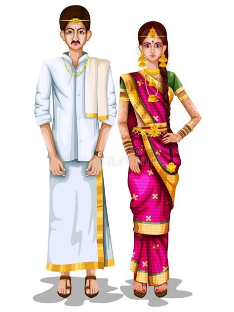 Tamil Wedding Couple In Traditional Costume Of Tamil Nadu India Easy To Fashion