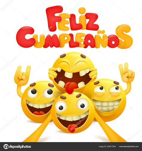 Feliz Cumpleanos Happy Birthday Spaanse Wenskaart Met Groep Van Gele