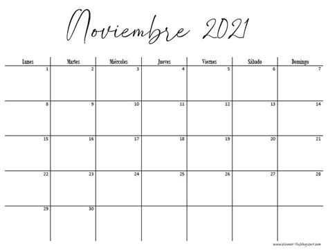 Planner Mensual Noviembre 2021 Gratis Imprimible Plantilla Calendario
