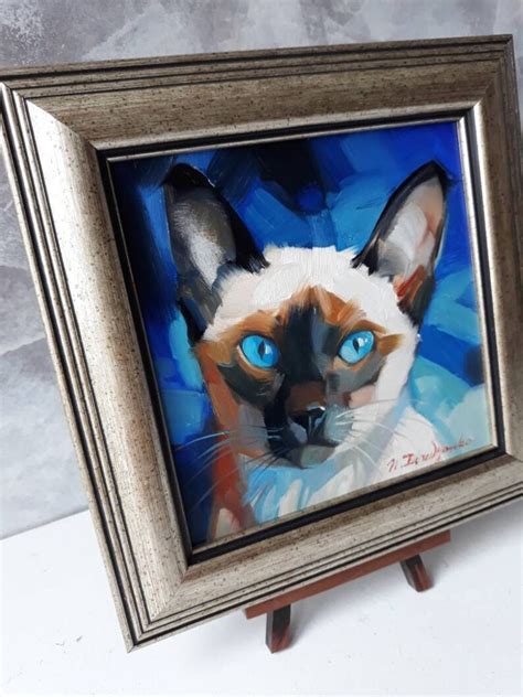 Cat Siamese Portrait Oil Painting Framed Art Original Custom Etsy