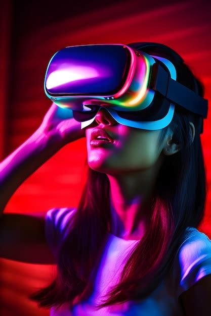 Premium Photo Virtual Reality Experience Young Woman Immersed In