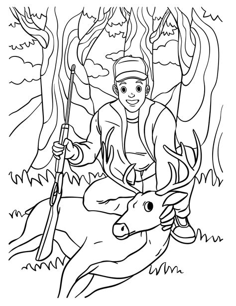 Deer Hunting Coloring Page For Kids 12697836 Vector Art At Vecteezy