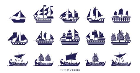 Colección De Ilustración Azul De Barcos Descargar Vector