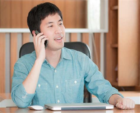 Asian Man Using Mobile Phone Stock Image Image Of Handsome Online