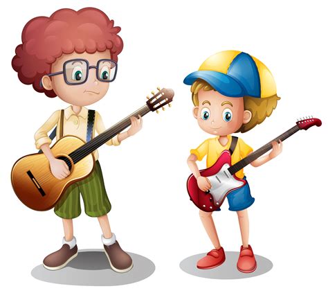 Two Boys Playing Guitar 447198 Vector Art At Vecteezy