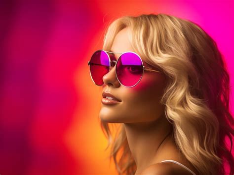 premium photo beautiful blonde woman wearing sunglasses on a colorful background