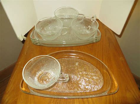 Set Of Hazelware Hazel Atlas Glass Snack Sets Plates Trays Cups