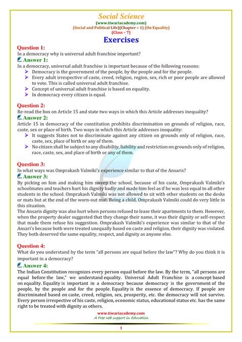Ncert Solutions For Class Social Science Civics Chapter In Pdf