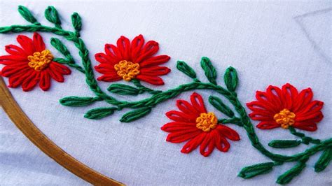 Hand Embroidery Flower Border Design Lazy Daisy Stitch Hand