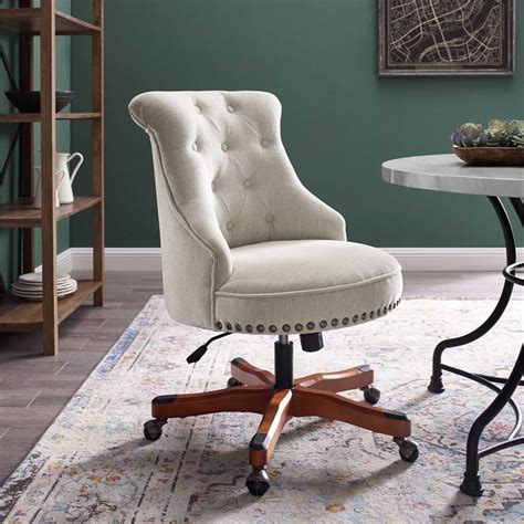 Linon Sinclair Wood Upholstered Office Chair In Natural Beige Homesquare