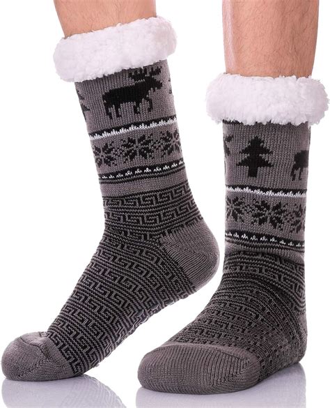 Zayang Mens Christmas Deer Slipper Socks Thick Fleece Lined Fuzzy