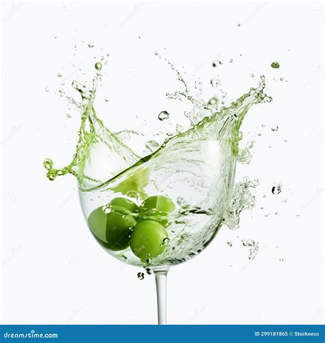 Dynamic Wine Glass With Green Grapes Splashed In Water Stock