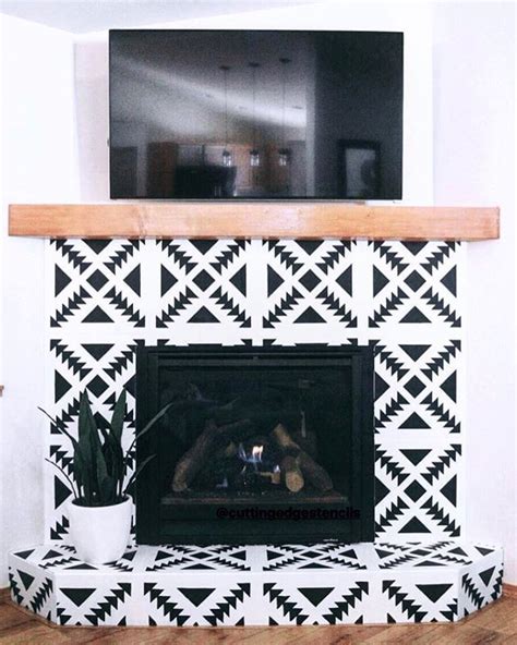 Aztec Tile Stencil Patterns Fireplace Tile Diy Fireplace Makeover