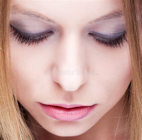 Closeup Of Female Face With Closed Eye Stock Image Image Of Caucasian