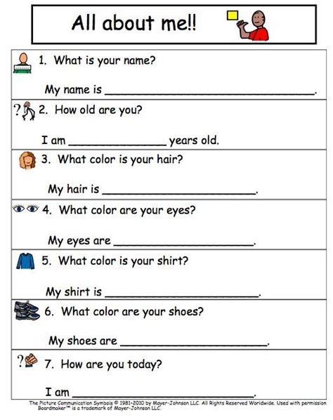 Worksheet For Autistic Students