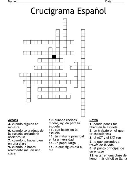 Crucigrama Español Crossword Wordmint