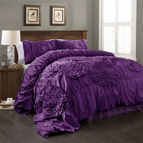 Serena 3 Piece Comforter Set Comforter Sets Purple Bedding Sets