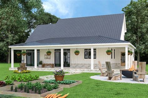 3 Bedroom Modern Farmhouse Plan With Wraparound Back Porch Farmhouse