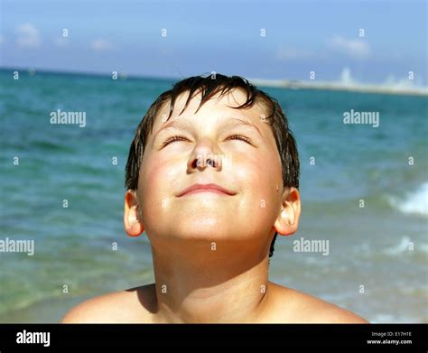 Cute Boy On The Sea Beach Stock Photo Alamy