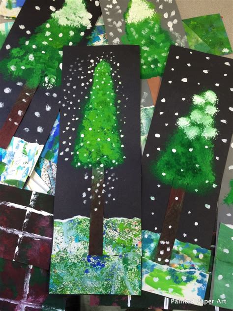 alpine trees painted paper art