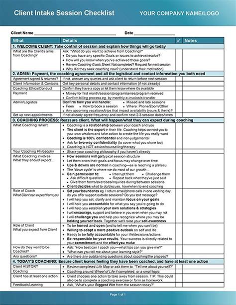 Coaching Intake Session Checklist And Template Coaching Tools From The Coaching Tools