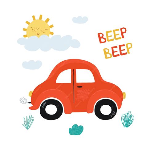 Premium Vector Childrens Posters With Red Mini Car And Lettering