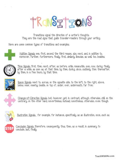 Classroom Freebies Transition Anchor Chart