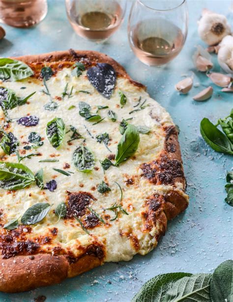 White Pizza With Garlic Sauce And Garden Herbs How Sweet It Is