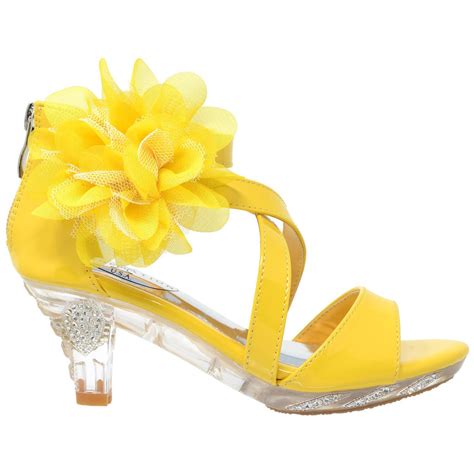 Kids Dress Sandals Strappy Rhinestone Flower Clear High Heel Shoes