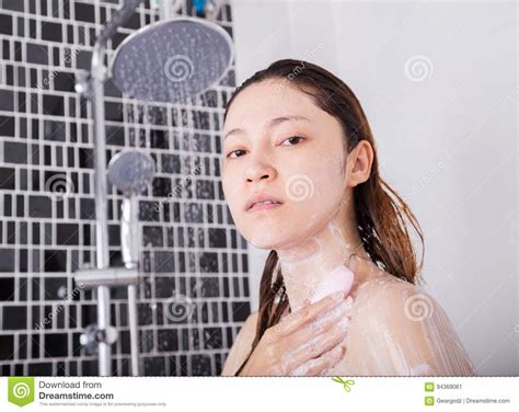 Woman Washing Her Body With Soap Stock Image Image Of Japanese