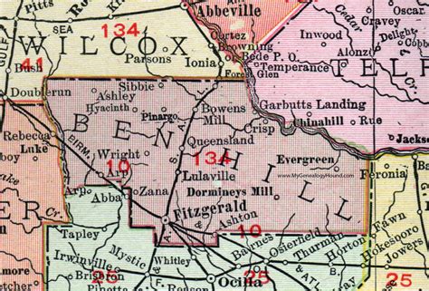 Ben Hill County Georgia 1911 Map Rand Mcnally Fitzgerald Ashton